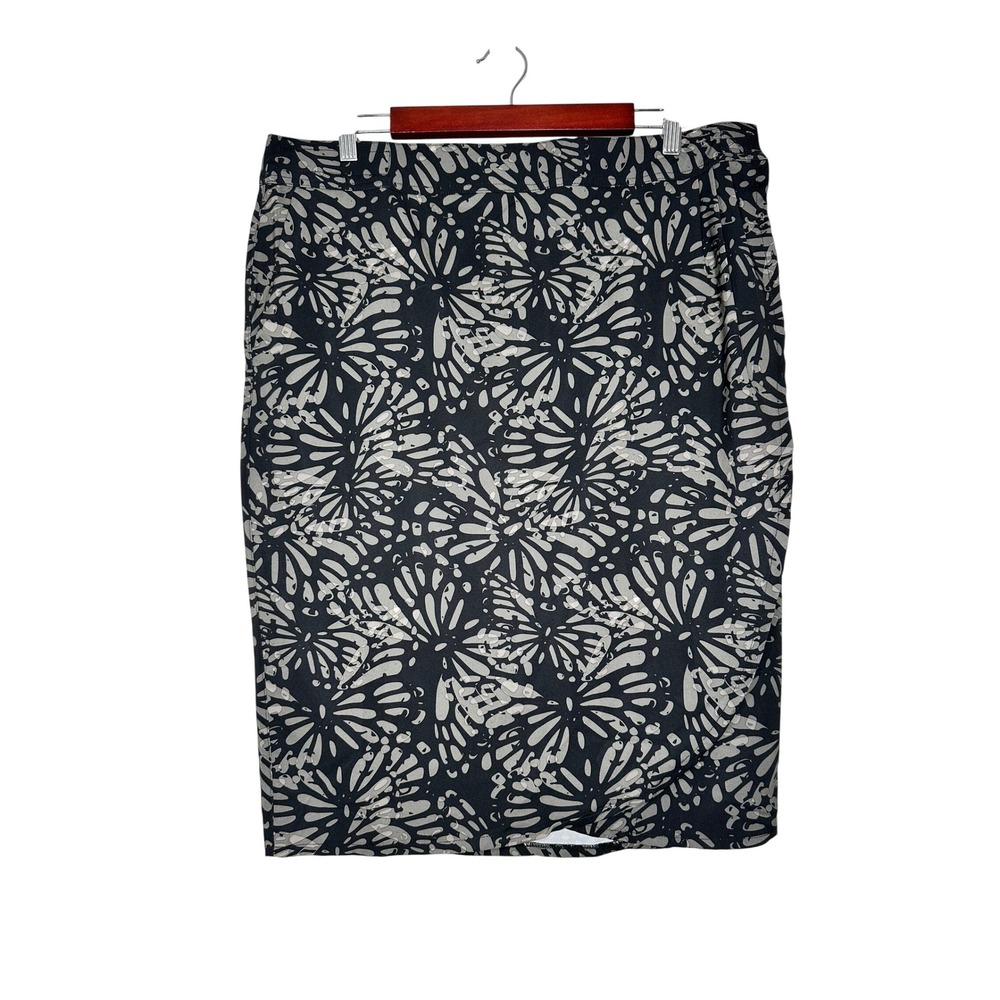 RipSkirt Wrap Skirt XL Black Gray Abstract Floral Stretch Pocket Travel Beach